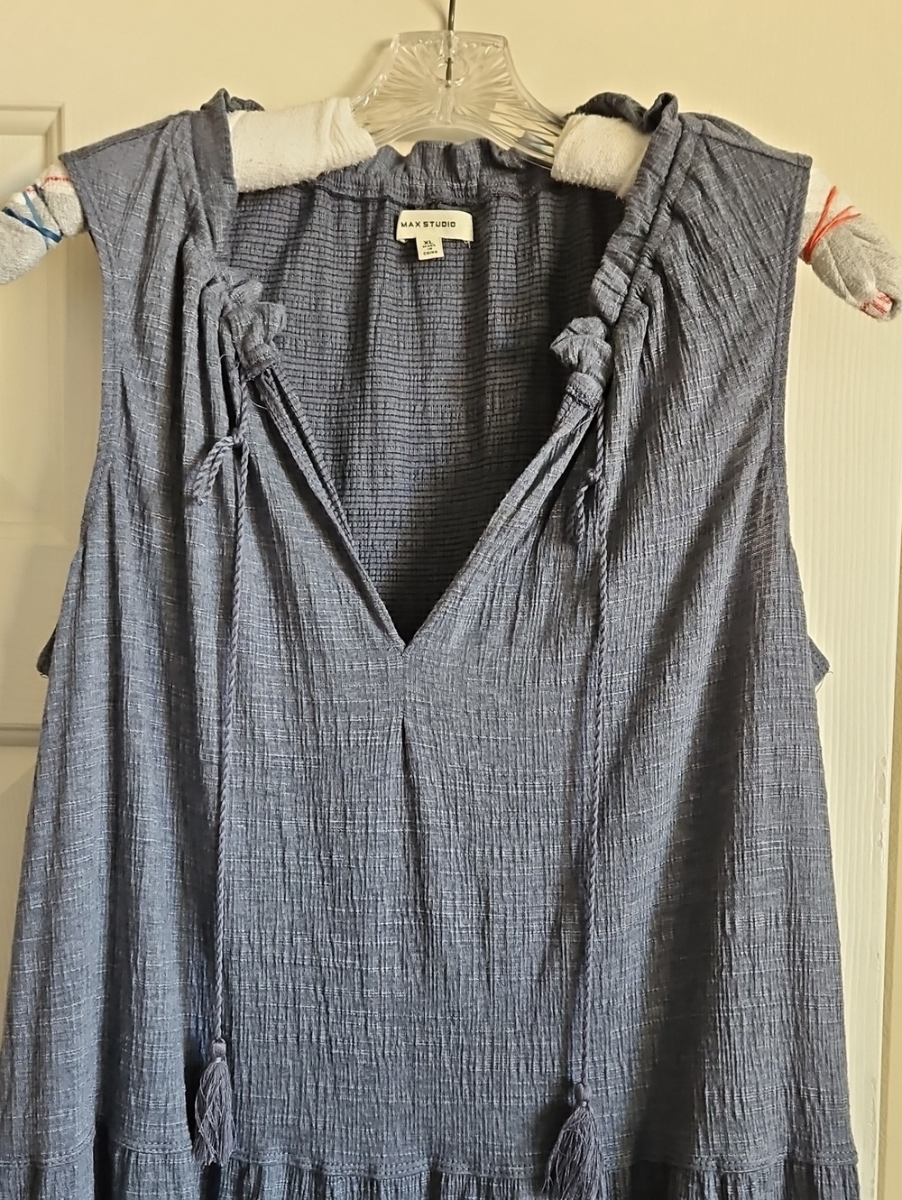 Max Studio Textured Denim Blue Above Knee Dress Or Tiered Tunic XL. NWOT - Picture 2 of 13